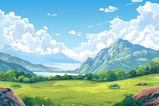 綠色山川云朵風(fēng)景