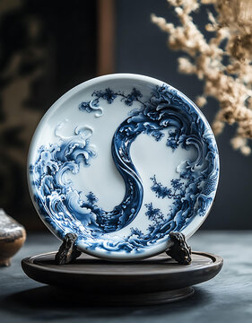 青花瓷盤(pán)波浪圖案
