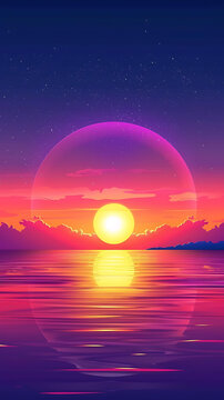 星空下海面日落