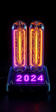 霓虹燈顯示2024的時鐘
