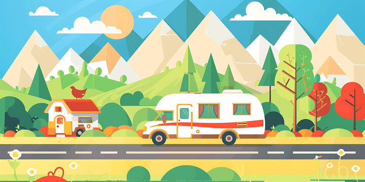 山間房車旅行的美麗景色