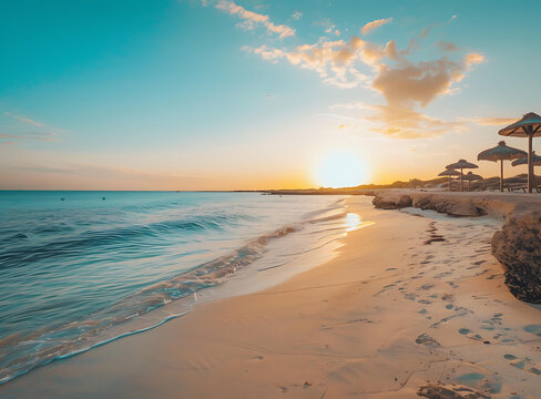 海灘日落 黃昏沙灘 海景