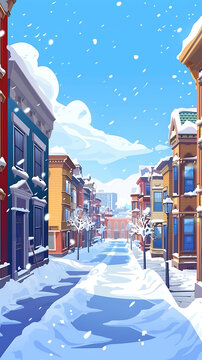 彩繪房屋的雪景街道
