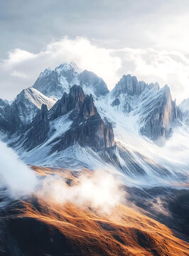 云霧繚繞的雪山山脈
