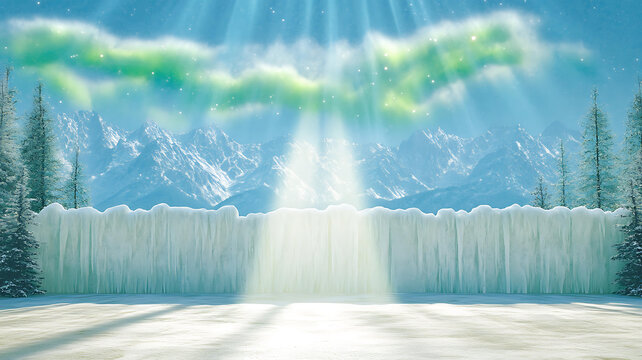 極光下的雪山