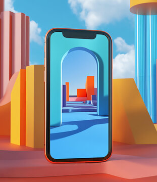 3D渲染手機抽象背景