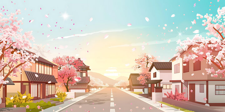 櫻花盛開(kāi)的街道