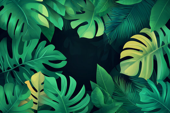 熱帶植物葉子邊框深色背景