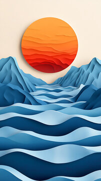 紙藝風(fēng)格的山海景觀
