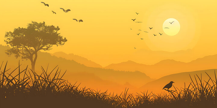 夕陽(yáng)下飛鳥山脈剪影