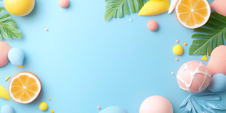 橙色檸檬棕櫚葉抽象夏季背景