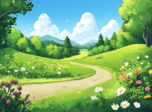 綠草如茵的山坡小路