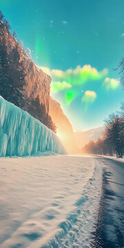 極光下的雪山
