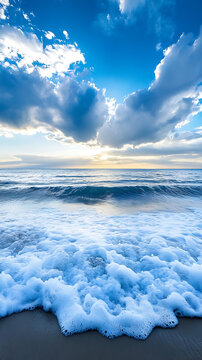 海浪拍打海岸線日落