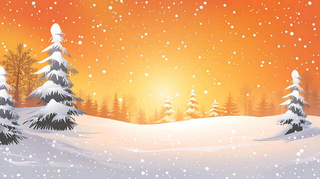 冬日雪景森林日落