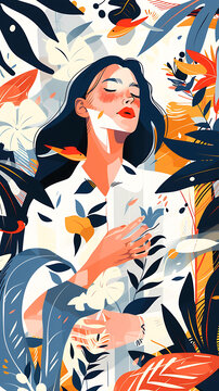 花卉與魚的女性