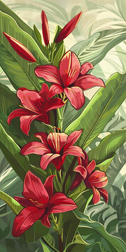 紅色花朵和綠色葉子