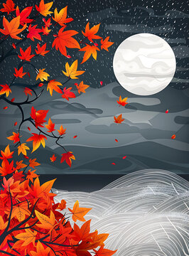 秋葉飄零，滿月夜空