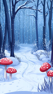 冬日森林雪景蘑菇
