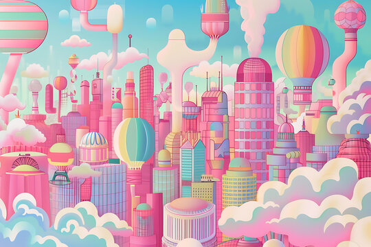 夢(mèng)幻未來城市景觀與氣球