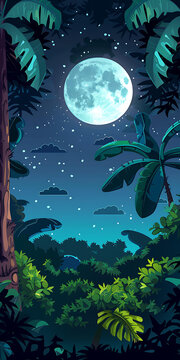 熱帶雨林中的滿月夜空