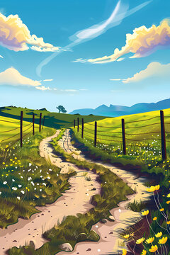 田野小路上的夏日風(fēng)景