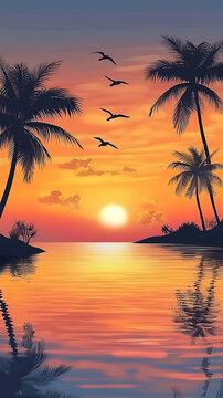 熱帶海灘日落風(fēng)景