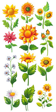 夏季花卉圖案：向日葵、雛菊