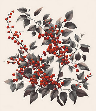 紅色漿果和綠色葉子