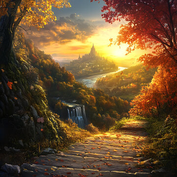 夢(mèng)幻般的瀑布和日落景觀