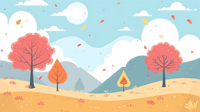 秋季樹木落葉風景