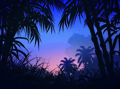 夜晚星空下棕櫚樹的剪影