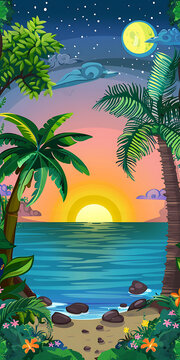 熱帶海灘日落景觀