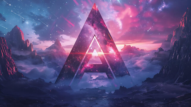 抽象字母A星系山脈景觀