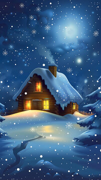 冬夜雪景小屋
