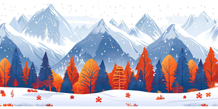 冬季雪山森林風景