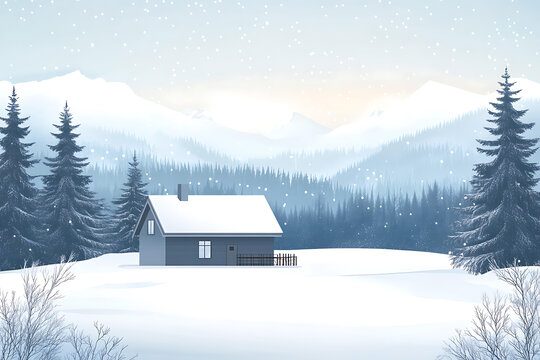 雪山冬景小屋