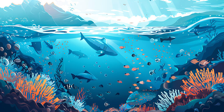 海底世界，充滿色彩的魚兒和珊瑚礁