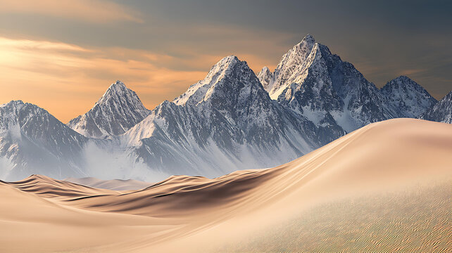 沙漠景觀中的雪山