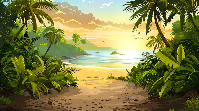 熱帶海灘日落風景