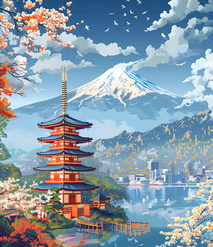 富士山與寶塔風(fēng)景