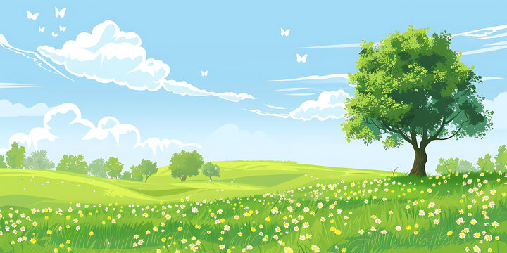綠草如茵的田野風(fēng)景