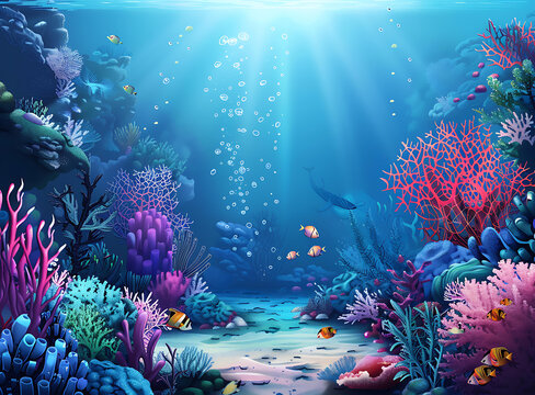 五彩斑斕的珊瑚礁和魚類水下場景