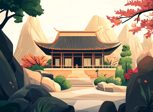 中國(guó)傳統(tǒng)建筑山間古寺