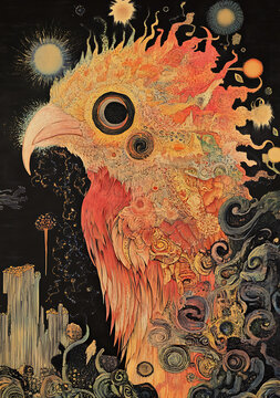 抽象的鳥(niǎo)類，帶有復(fù)雜的圖案和漩渦