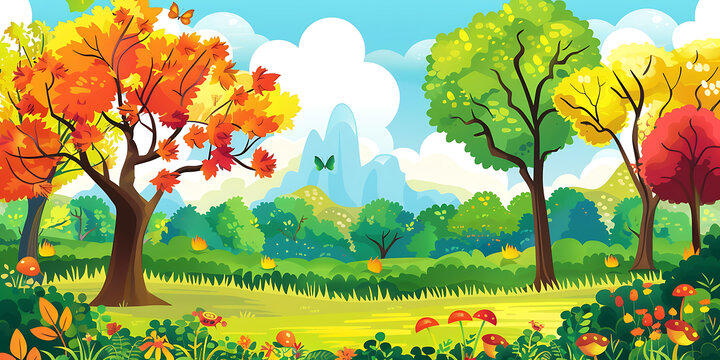 秋天的風(fēng)景，五彩斑斕的樹木