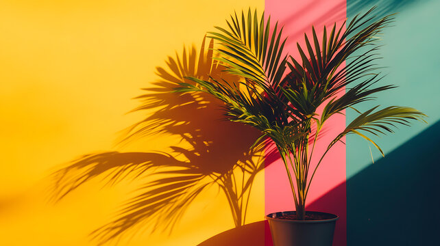 熱帶植物與彩色墻壁