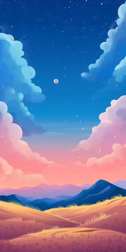 星空云彩山峰背景圖