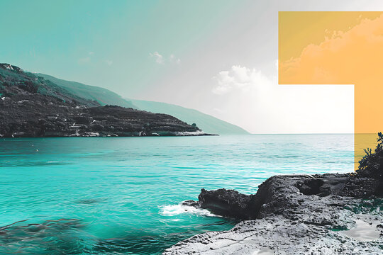海邊巖石與山脈的風(fēng)景