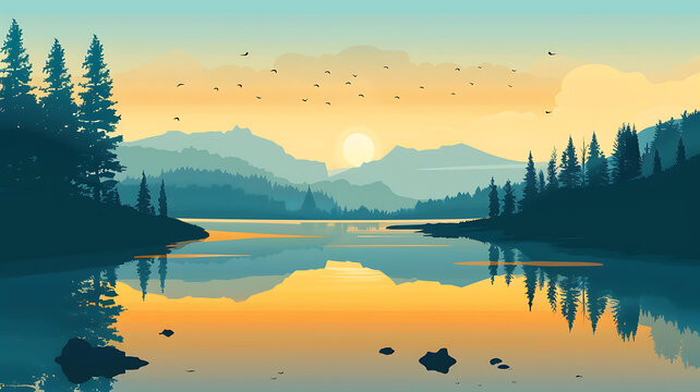山湖日落景觀